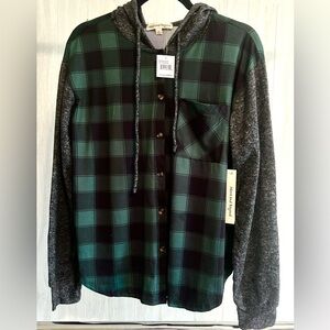 Lightweight Plaid Button Down Hoodie